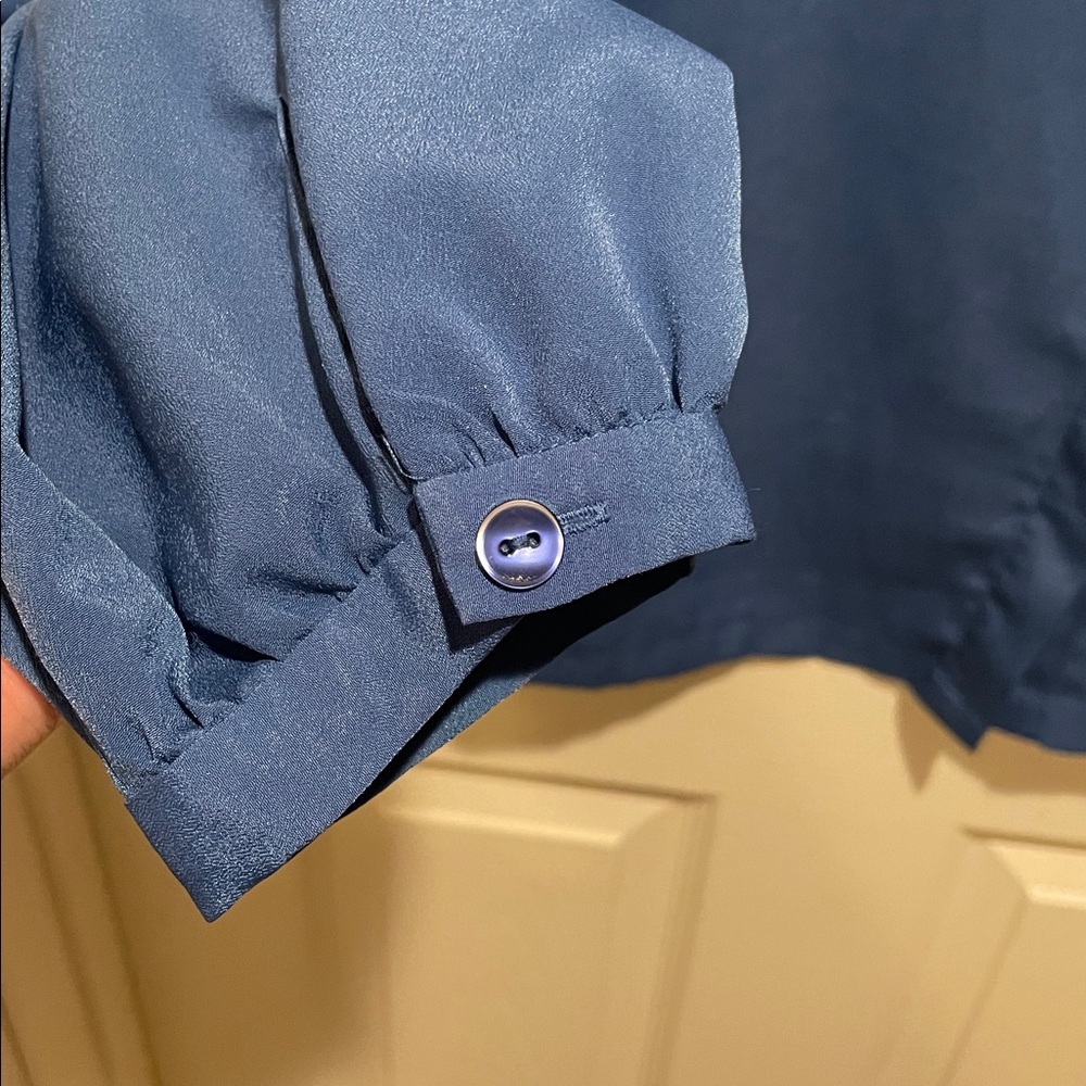 Pendleton blue collarless button down blouse - image 5